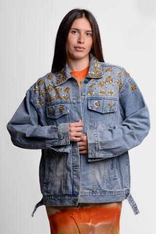 GOLDEN DAYS - DENIM JACKET WITH GOLD APPLICATIONS - GOLD