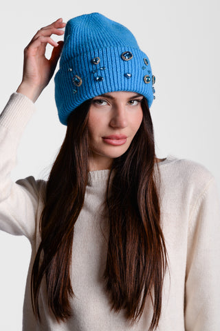 NEO BY LONDON - ANGORA HATS WITH STONES AT THE BOTTOM - LIGHT BLUE