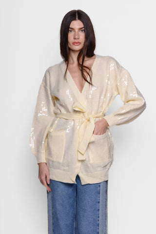 NEO BY LONDON - CARDIGAN WITH SEQUINS - BUTTER