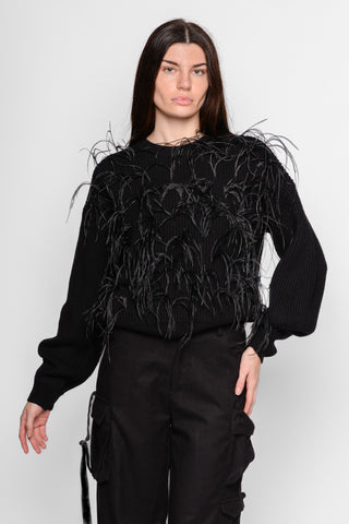 ISABELLE BLANCHE - FEATHERED SWEATER - EGRET