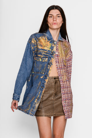 NEO BY LONDON - DENIM SHIRT AND SATIN BOUCLE - JEANS